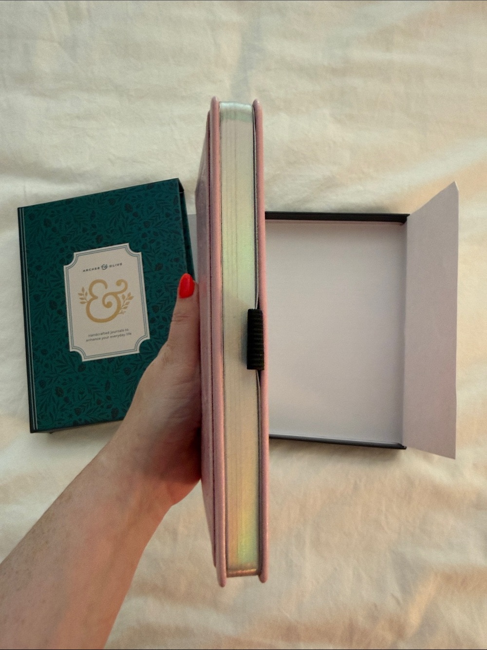 Archer & Olive B6 Pink Embossed Hardcover Notebook with Elastic Closure - Picture 2 of 7